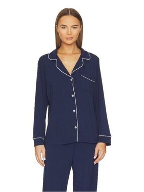 Eberjey Gisele TENCEL Modal Long Sleeve PJ Top Heathered Navy/Ivory